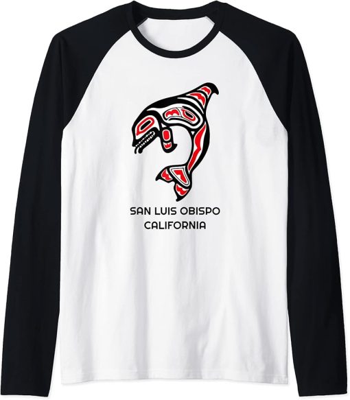 San Luis Obispo CA Native American Indian Orca Kille Raglan Baseball Tee