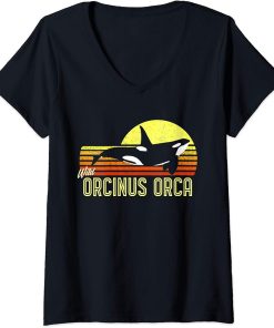 Womens Orca Killer Whale Dolphin Marine Science Biologist Retro Sun V-Neck T-Shirt