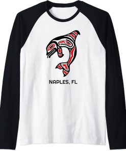 Naples FL Native American Indian Orca Killer Whales Raglan Baseball Tee