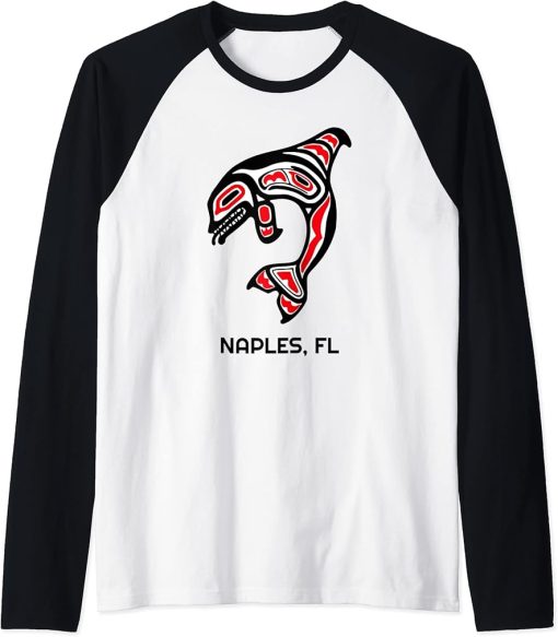 Naples FL Native American Indian Orca Killer Whales Raglan Baseball Tee