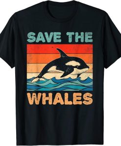 Save The Whales Retro Vintage Orca Whale T-Shirt