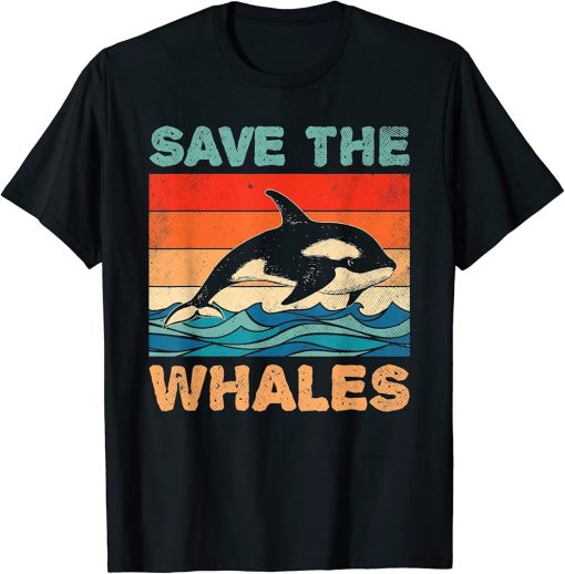 Save The Whales Retro Vintage Orca Whale T-Shirt